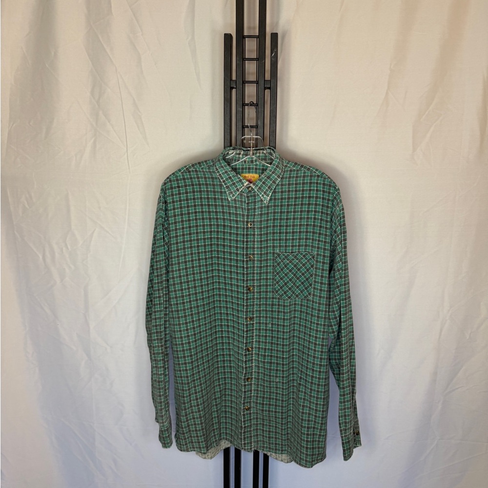 Men's Green Plaid Casual Button-Down Shirt
